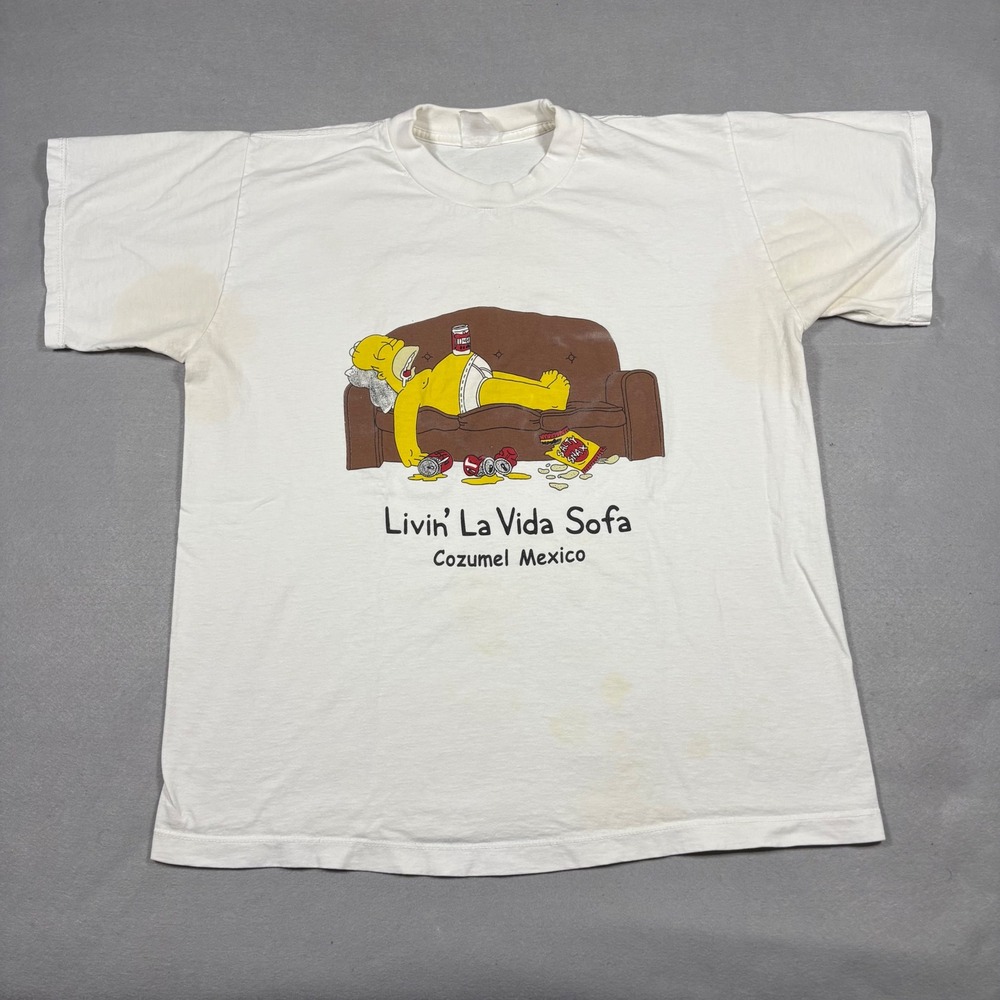 Vintage Homer Simpson Livin La Vida Sofa Mexico Beer Graphic T-Shirt White